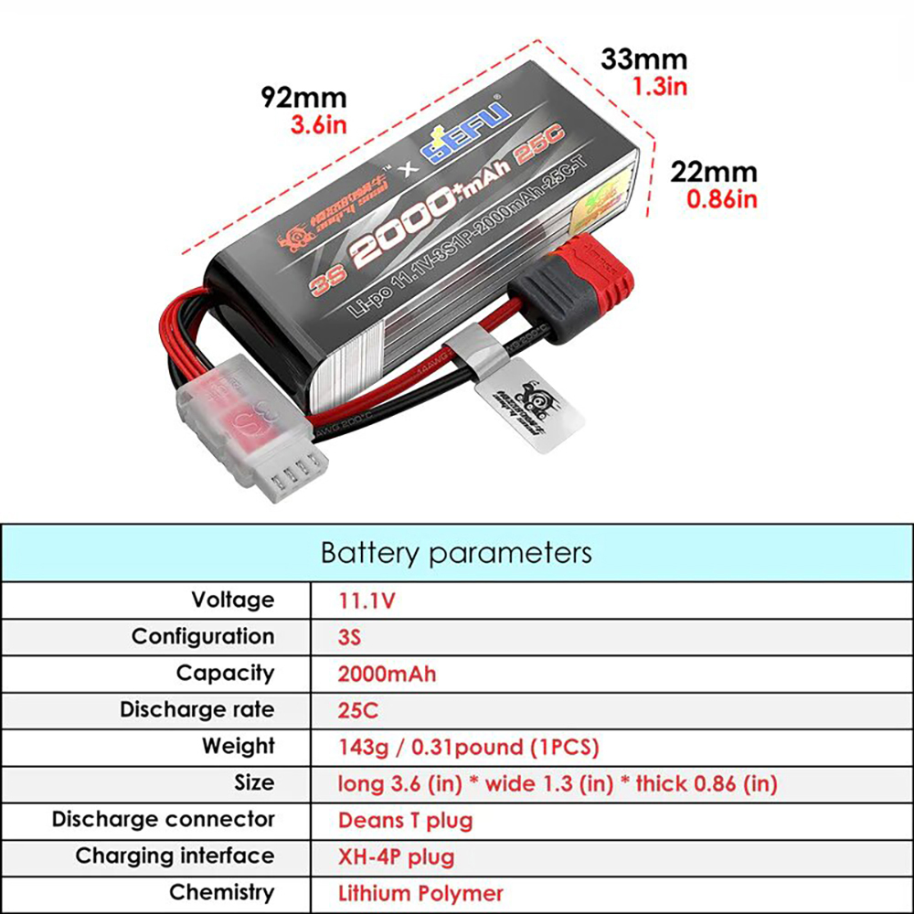 MJX-3S-Akku-111V-25C-2000mAh-L-I-PO-Akku-mit-T-Stecker-fuumlr-MJX-16208-16209-14209-14210-RC-Auto-2008878-6